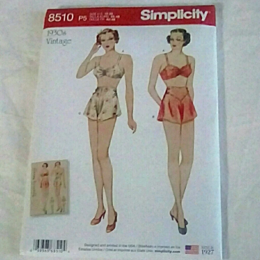 Simplicity 8510 1930s vintage bra & panties sz 12-20